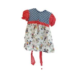 Vintage Sears Perma-Prest Mickey Minnie Mouse Dress 3T Gingham Polka Dot 70s